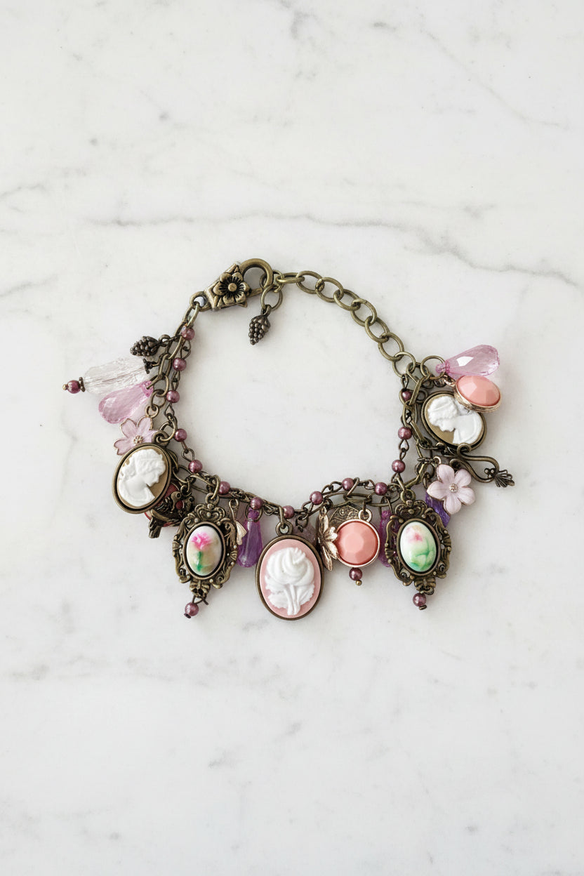 Bracelet -  Victorian-inspired - Cameo Charms - Antique Bronze Plated Alloy