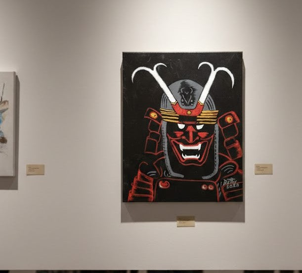 Samurai Warrior's Helmet (kabuto) and Japanese Menyoroi (Protective Mask) 16"x20"