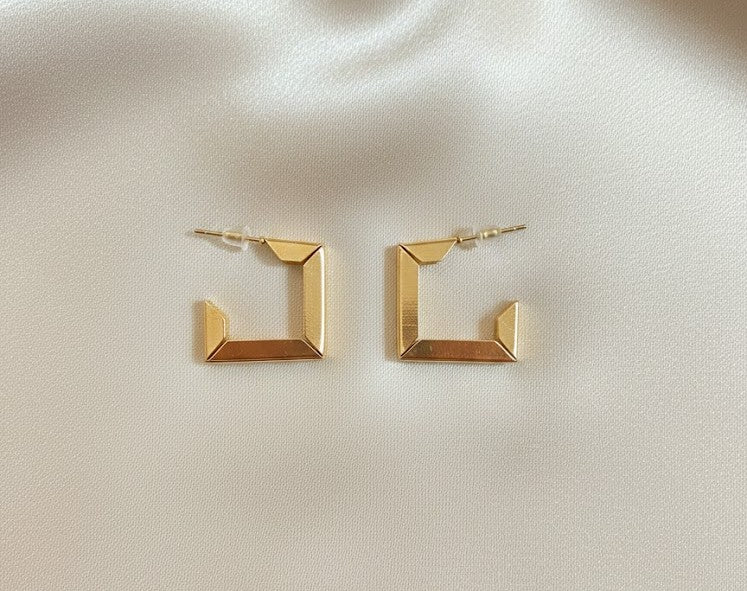 Gold Tone Geometric Square Hoop Earrings