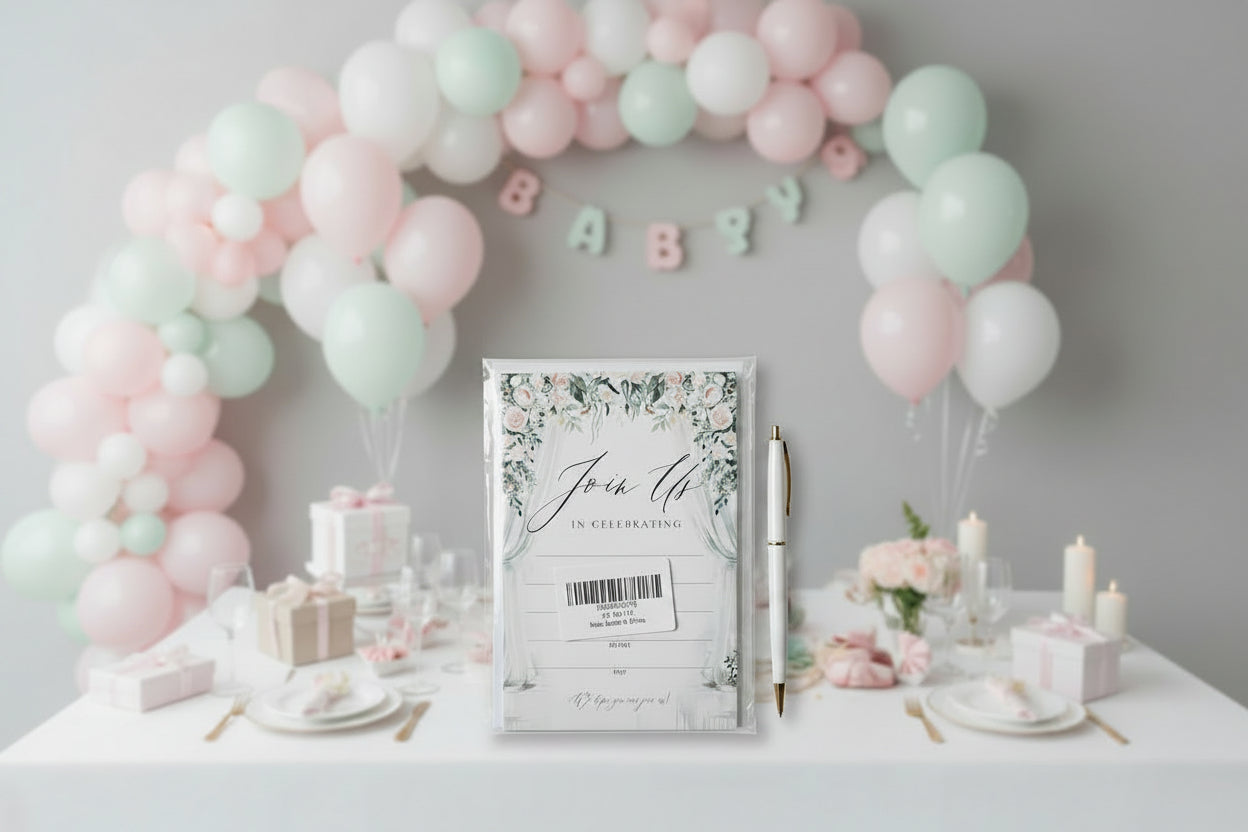 Pastel Rose Wreath Floral Theme Invitations - Set of 25