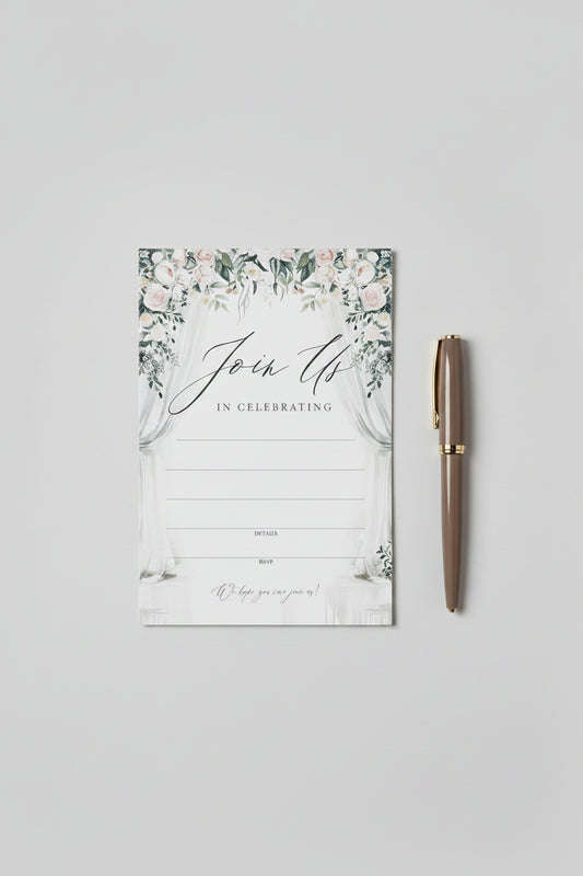 Pastel Rose Wreath Floral Theme Invitations - Set of 25