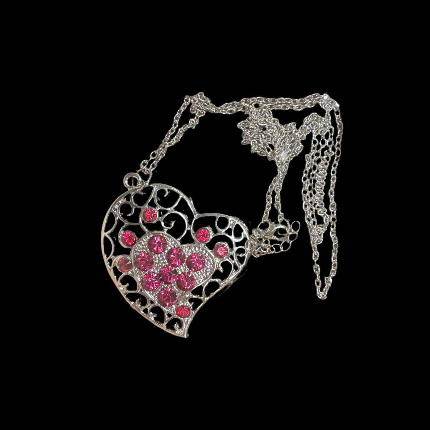 Necklace - Red Rhinestone Heart