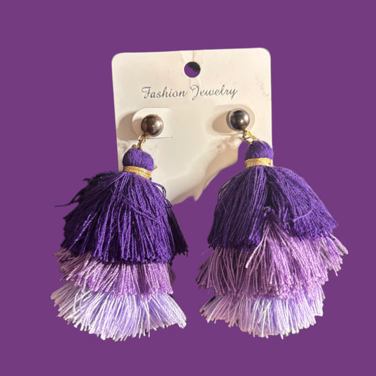 Earrings - Retro - Purple Triple Layer Tassel