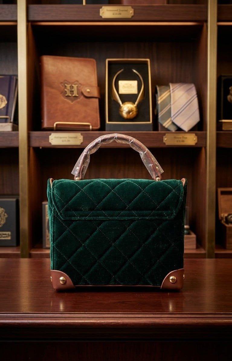 Mini Trunk Bag Quilted Green Velvet Harry Potter Slytherin House Handbag