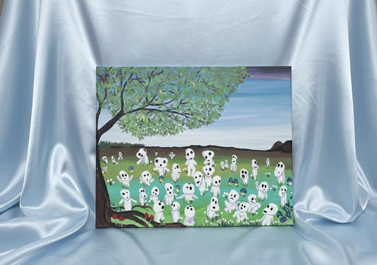 Original Kodama Tree Spirits Acrylic Painting - Princess Mononoke Fan Art - 20"x16"