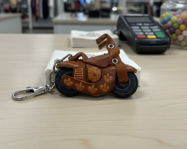 Keychain - Leather Motorcycle - Red or Brown