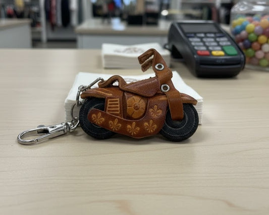 Keychain - Leather Motorcycle - Red or Brown