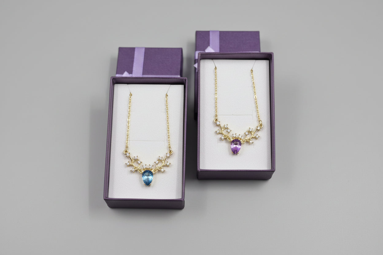 Necklace - Gold-Tone Central Crystal Stone with Vine-Like Accent