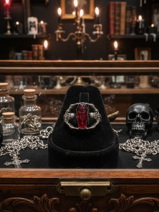 Ruby Coffin Skull Ring - Size 11