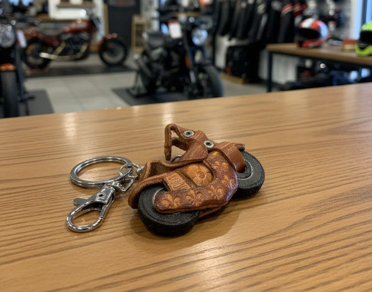 Keychain - Leather Motorcycle - Red or Brown