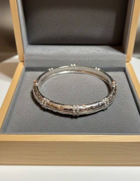 Vintage Previously Owned Silver Plated Bangle Bracelet with Crystal Accents