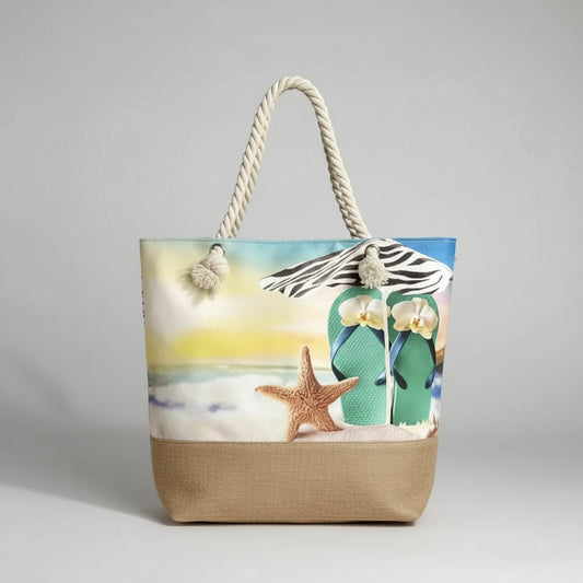 Tote Bag - Beach Scenery with Dual Rope Handles