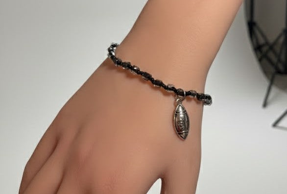 Handmade Stretch Beaded Bracelet with Football Charm