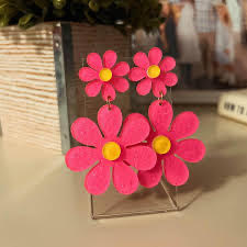 Earrings - Pink Glitter Flower